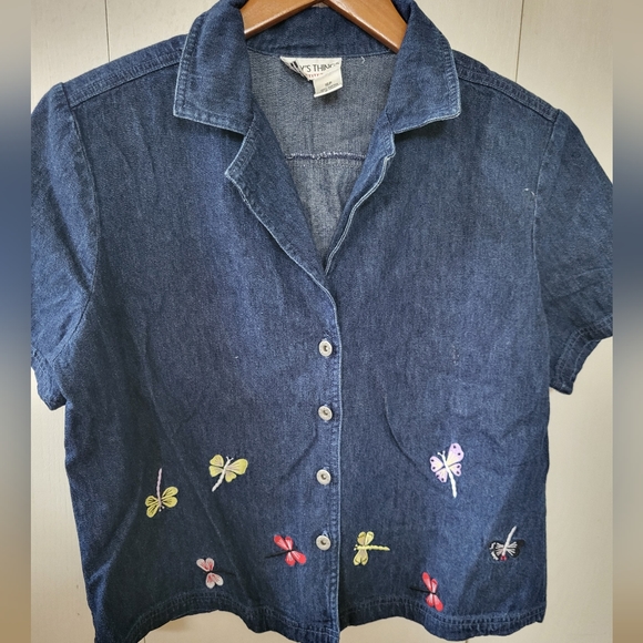 Betsy's Things Petites Jean Shirt With Dragonflies Sz 16P - Picture 1 of 6